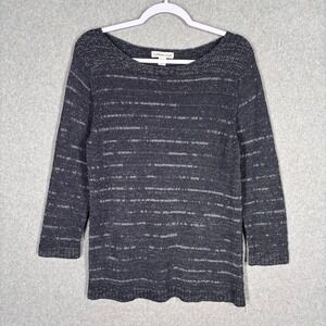 Coldwater Creek Tunic Sweater Medium Navy Charcoal Metallic Thread Artsy Classic
